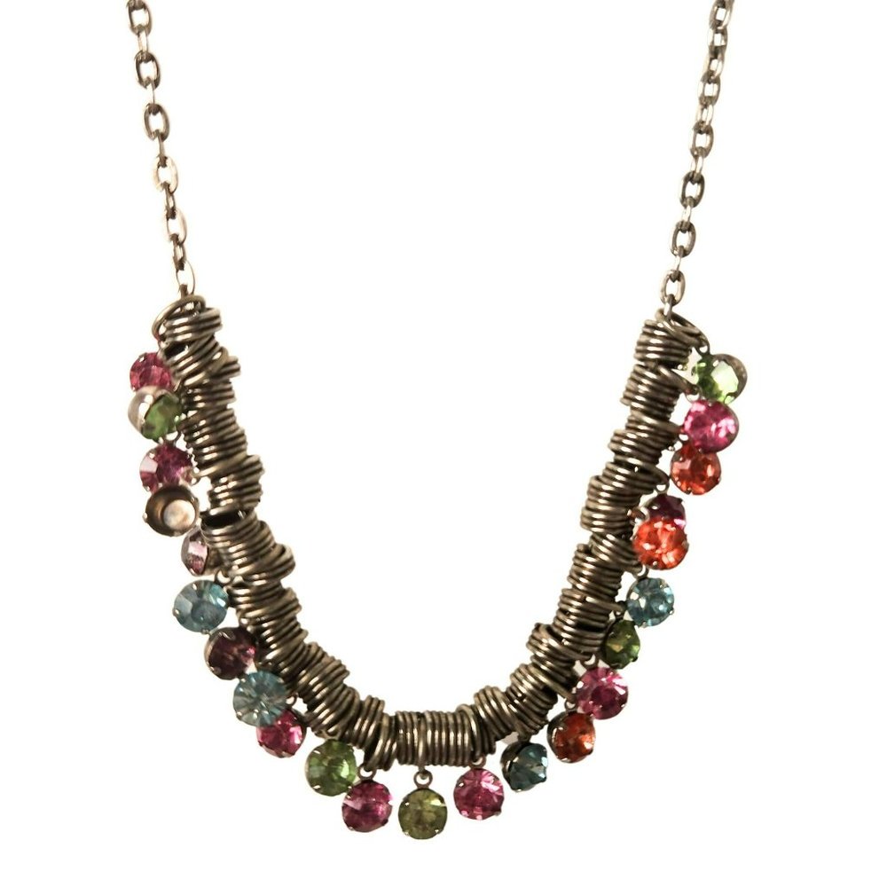 Vintage Multicolor Rhinestone Chainlink Necklace 32 in.
